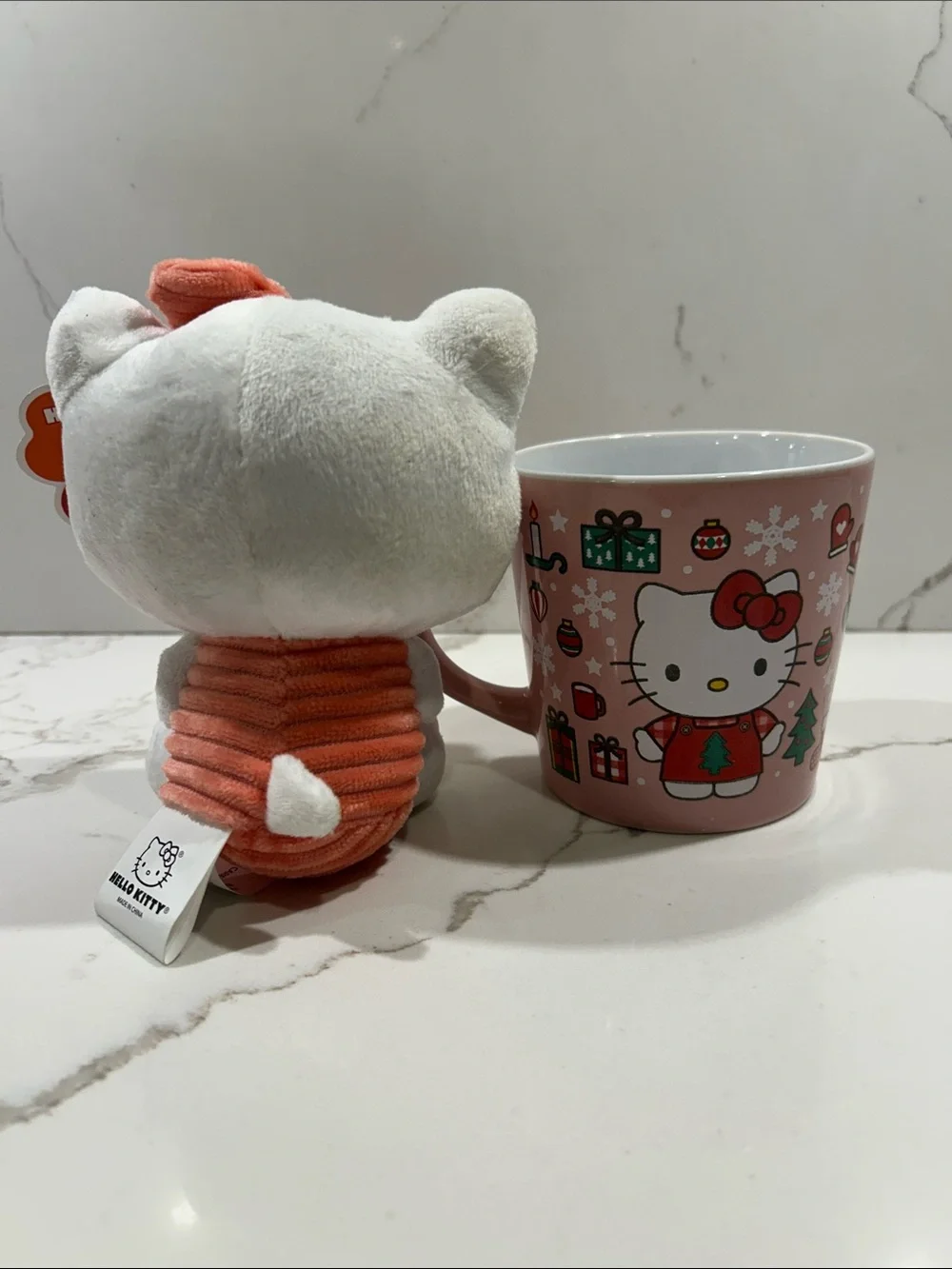 Hello Kitty Pink Plush with Orange Flower Bouquet and Pink Mug